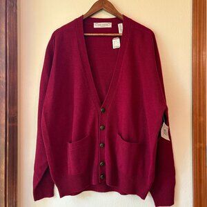 NWT John Ashford 100% Lambswool Knit Cardigan Sweater Grandpa V Neck Pockets